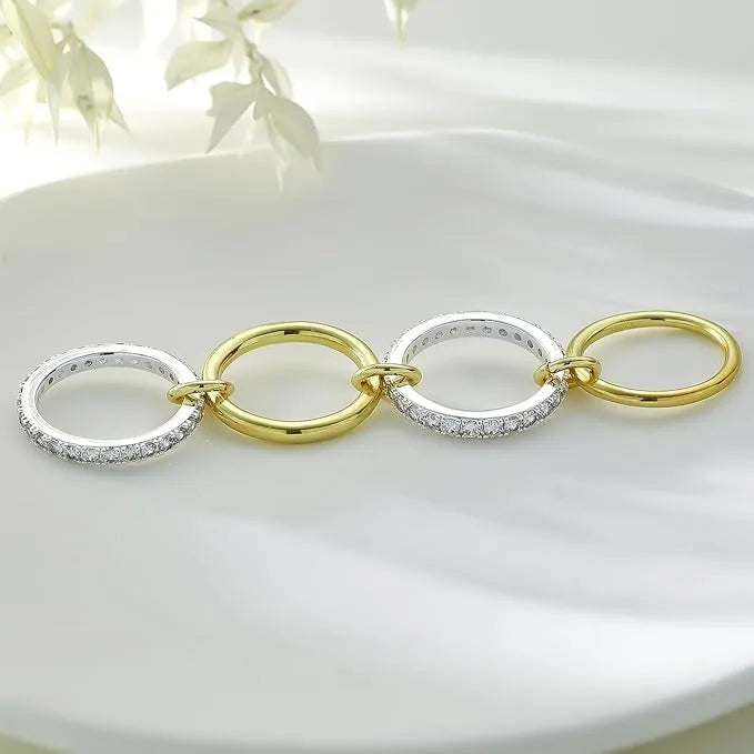 14K Two‑Tone Lab Diamond Connector Ring | Multi‑Band