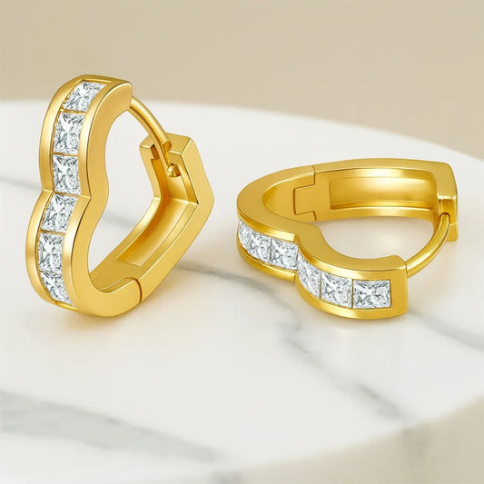1 ct Heart Lab Diamond Hexagon Hoops | 14K Gold