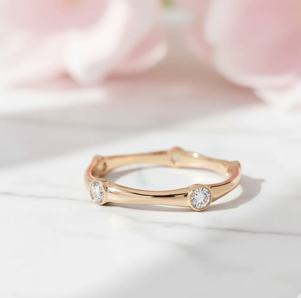 14K Gold Bezel Ring – Lab‑Grown Diamond Stackable