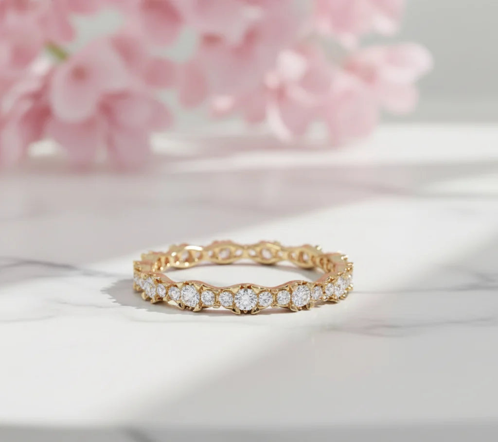 14K Solid Gold Moissanite Eternity Band – Elegant Wedding Ring