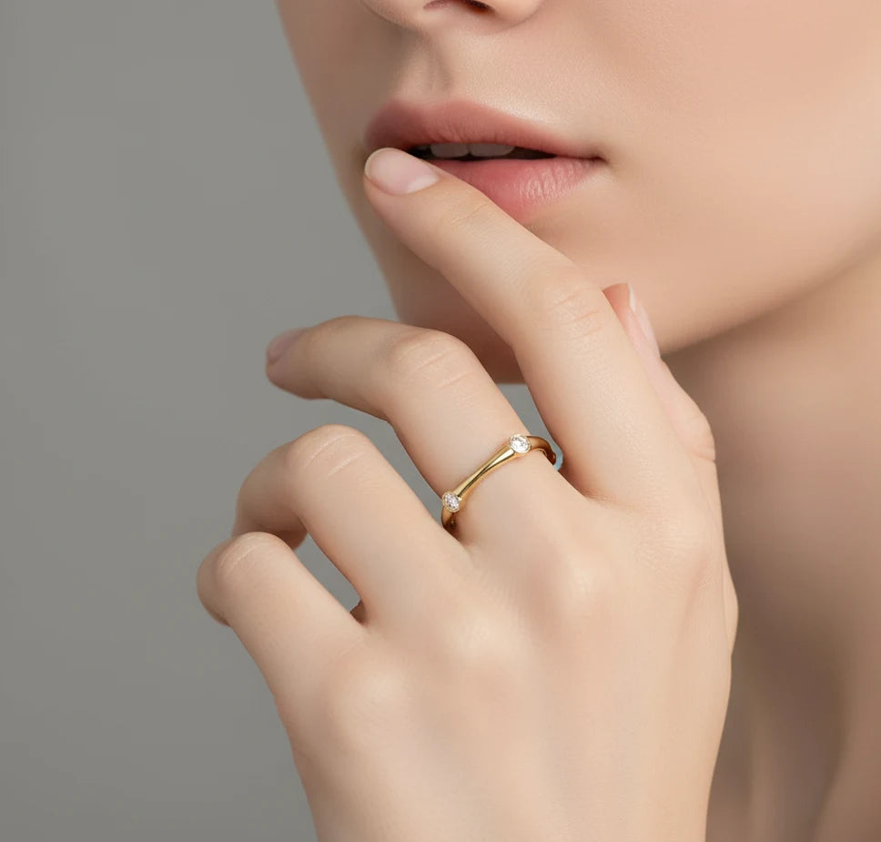 14K Gold Bezel Ring – Lab‑Grown Diamond Stackable