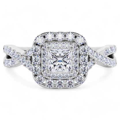 1.200 TCW Princess Cut VVS1 Lab-Grown Halo Engagement Ring Solid 14K White Gold