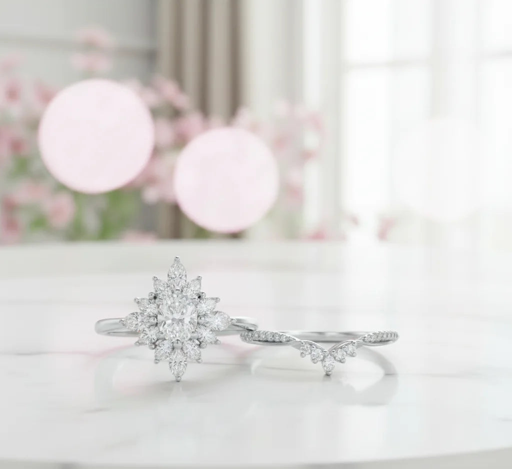 1.10ct Oval Lab-Grown Diamond Bridal Set – 14K Gold Engagement & Band