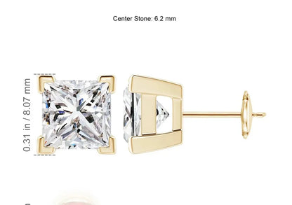 2.00ct Princess Cut Lab Grown Diamond Stud Earrings