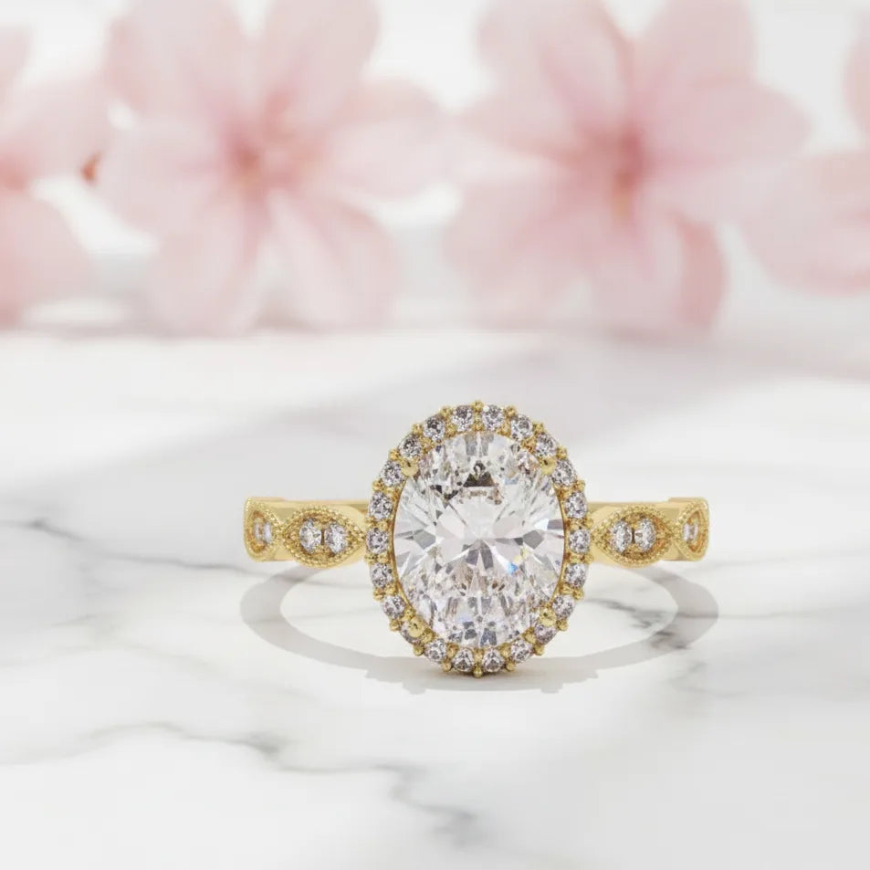 gold oval halo engagement rings
