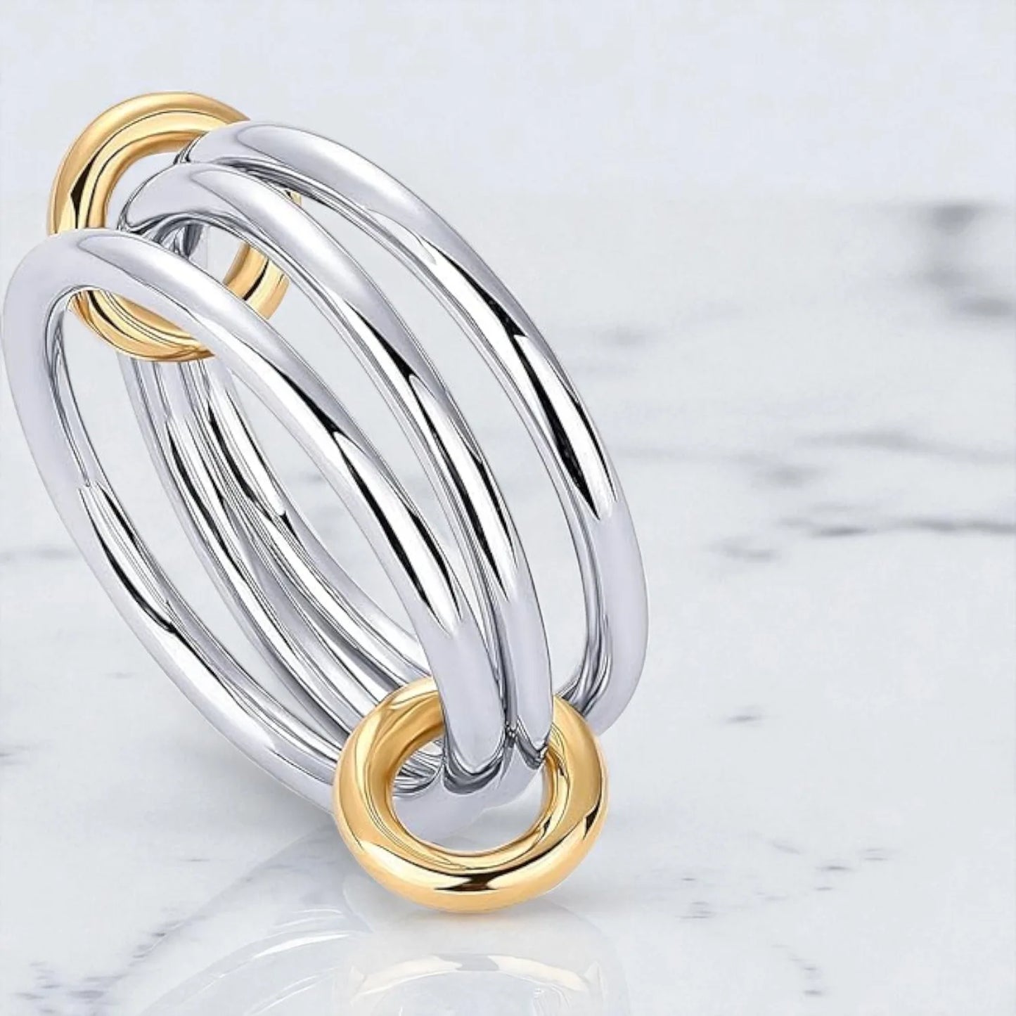 14K Two-Tone Gold Multi-Link Ring | Modern Design