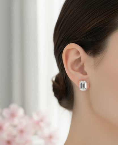 Double Scoop Emerald Cut Lab-Grown Stud Earrings