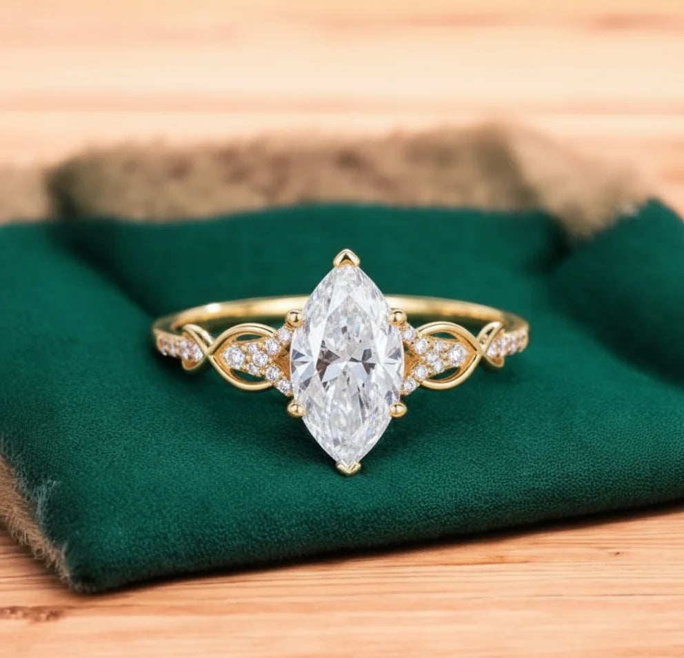 marquise diamond with gold band
