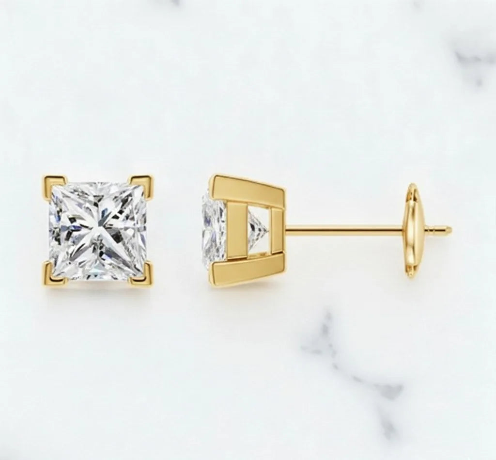 stud princess cut diamond earrings

