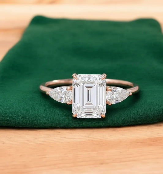 2.10ct Emerald Lab Diamond 3‑Stone Ring – Amavida Jewels