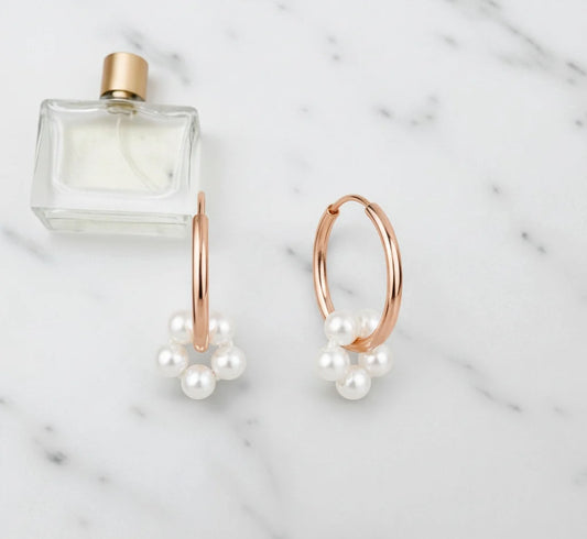 Pearl Hoop Earrings -  Gold Hoop Earrings with Pearl Cluster