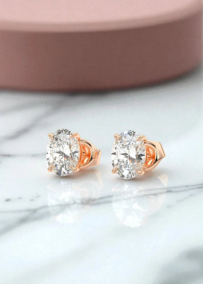 1/2 ct Oval Lab-Grown Diamond Stud Earrings – Yellow Gold