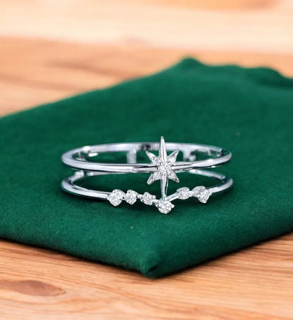 14K Gold Starburst Lab Diamond Double‑Band Ring