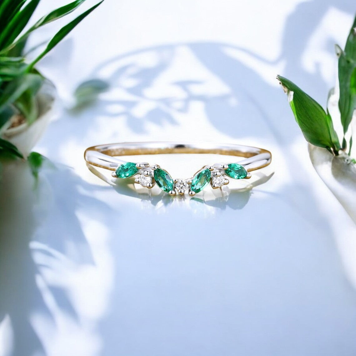 0.550ct Vintage Marquise cut Emerald wedding band