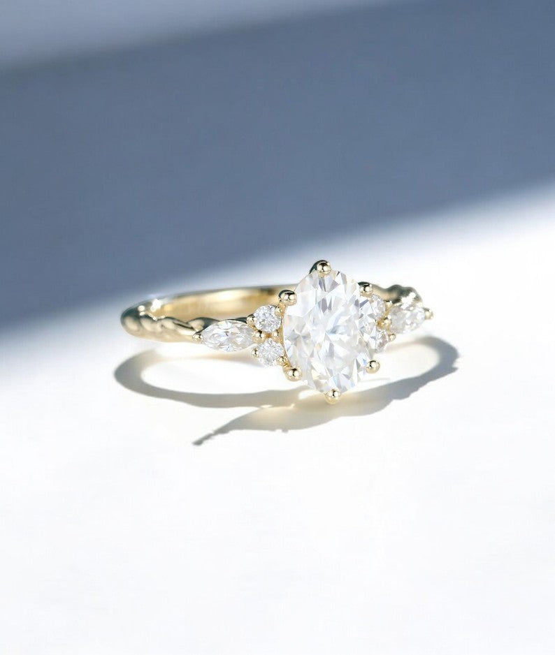 1.510 ct Vintage Oval Diamond Engagement Ring,twisted ring