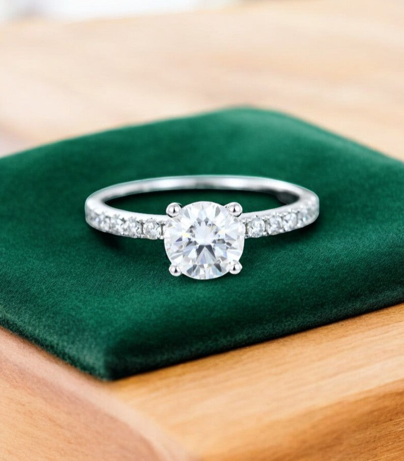 1.00 ct Vintage Round Cut Lab Grown Diamond Engagement Ring • Half Eternity Wedding Band
