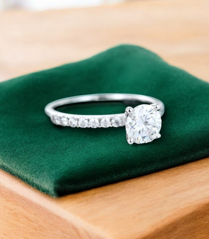 1.00 ct Vintage Round Cut Lab Grown Diamond Engagement Ring • Half Eternity Wedding Band