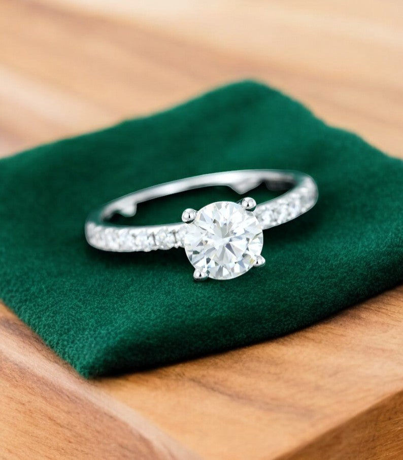 1.00 ct Vintage Round Cut Lab Grown Diamond Engagement Ring • Half Eternity Wedding Band