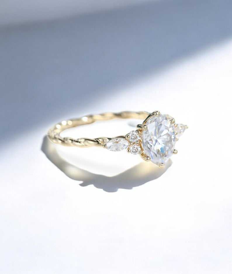 1.510 ct Vintage Oval Diamond Engagement Ring,twisted ring