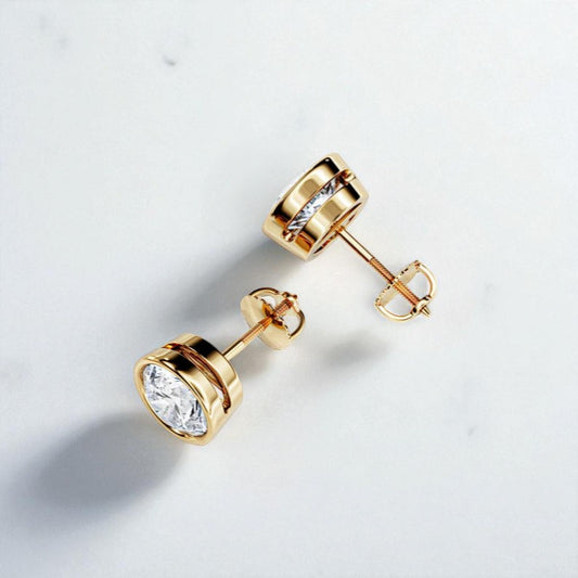 3 Carat Round Cut Lab Grown Diamond Stud Earrings • Bezel Set Basket Studs