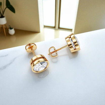 3 Carat Round Cut Lab Grown Diamond Stud Earrings • Bezel Set Basket Studs