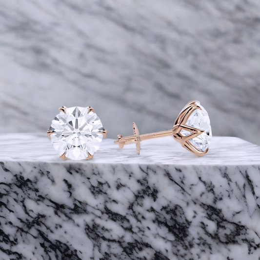 3 Carat Lab Grown Diamond Lotus Stud Earrings • 14K Rose Gold Floral Earrings