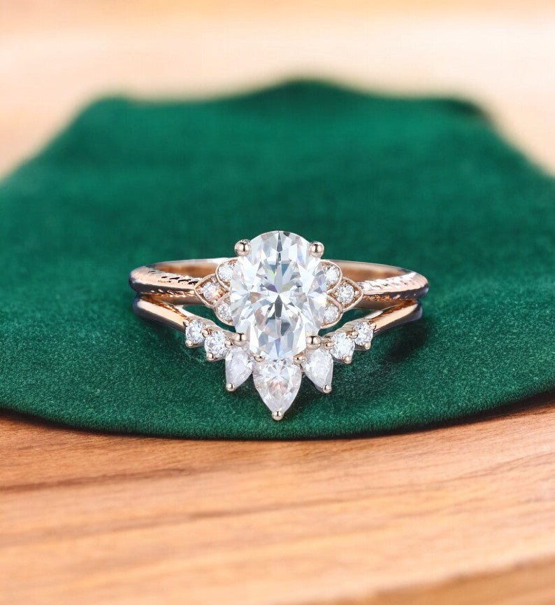 1.710ct Oval Cut Lab Grown Diamond Engagement Ring Set