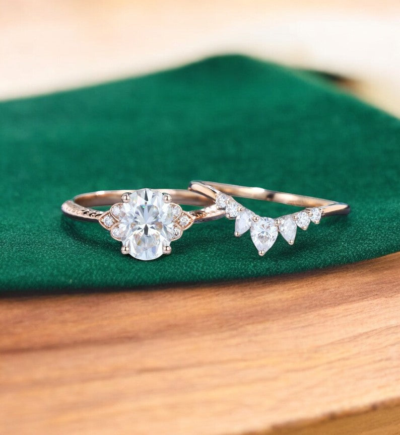 1.710ct Oval Cut Lab Grown Diamond Engagement Ring Set