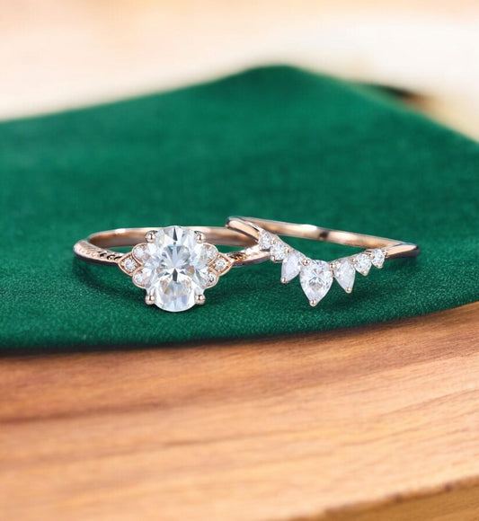 1.710ct Oval Cut Lab Grown Diamond Engagement Ring Set