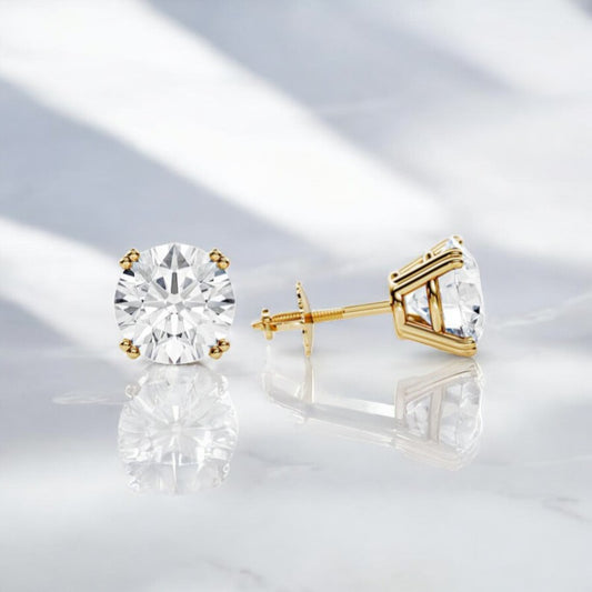 1/2ct Lab Grown Diamond Stud Earrings • Round Cut Solitaire in 14K Rose Gold