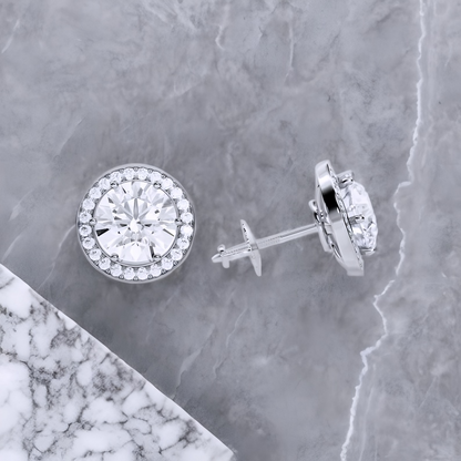 2.00ct Halo Round Cut Lab Grown Diamond Stud Earrings