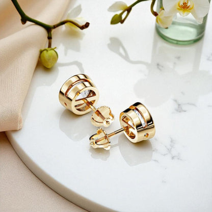3 Carat Round Cut Lab Grown Diamond Stud Earrings • Bezel Set Basket Studs