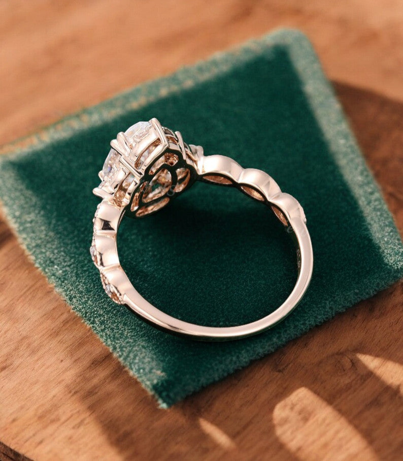 1.25 ct Pear Shaped Lab Grown Diamond Engagement Ring • Vintage Halo Ring