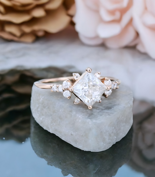1.25 ct Princess Cut Lab Grown Diamond Engagement Ring • Vintage Rose Gold Bridal Ring