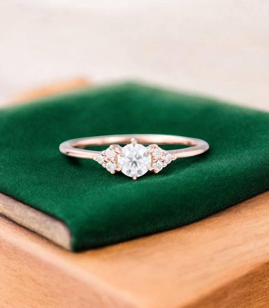 0.90 ct Round Cut Lab Grown Diamond Cluster Engagement Ring • Bridal Wedding Ring