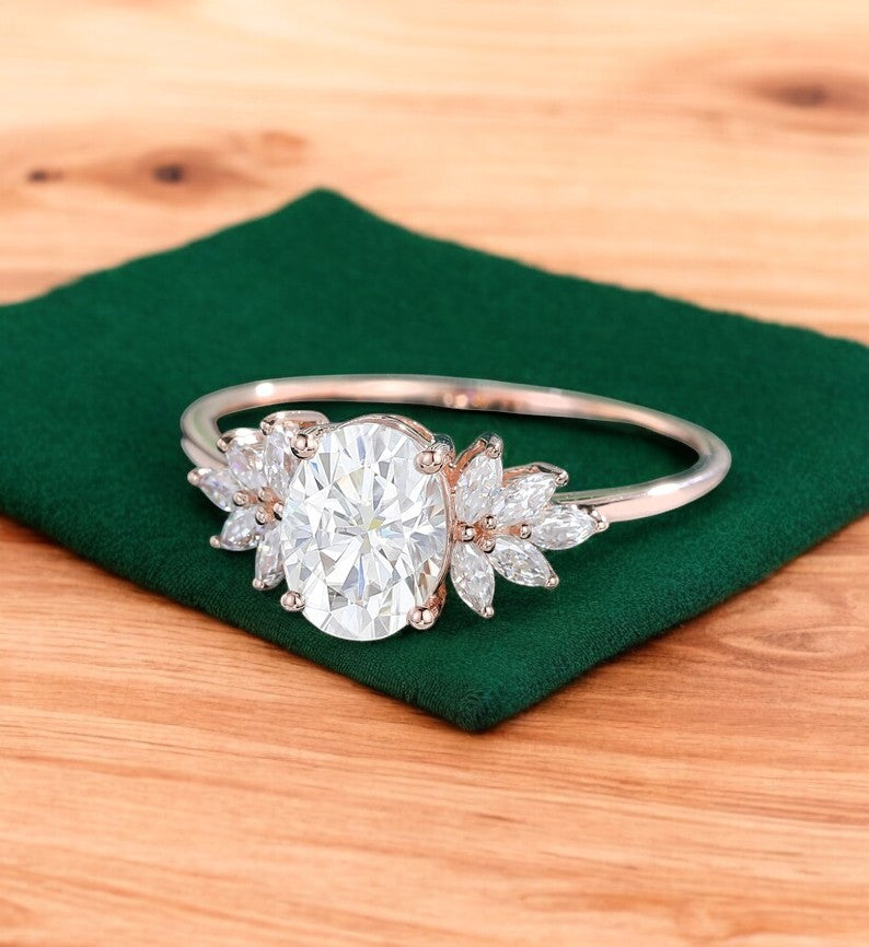 1.650ct Oval cut Lab Grown Diamond Cluster Engagement Ring