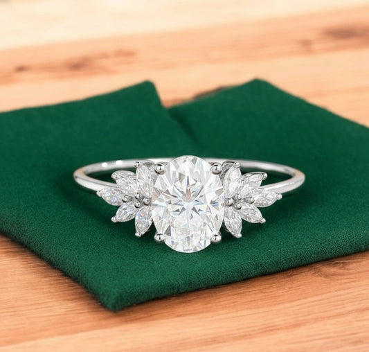 1.50 ct Oval Lab-Grown Diamond Cluster Engagement Ring