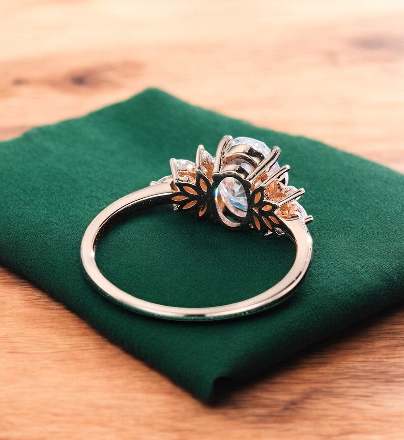 1.650ct Oval cut Lab Grown Diamond Cluster Engagement Ring