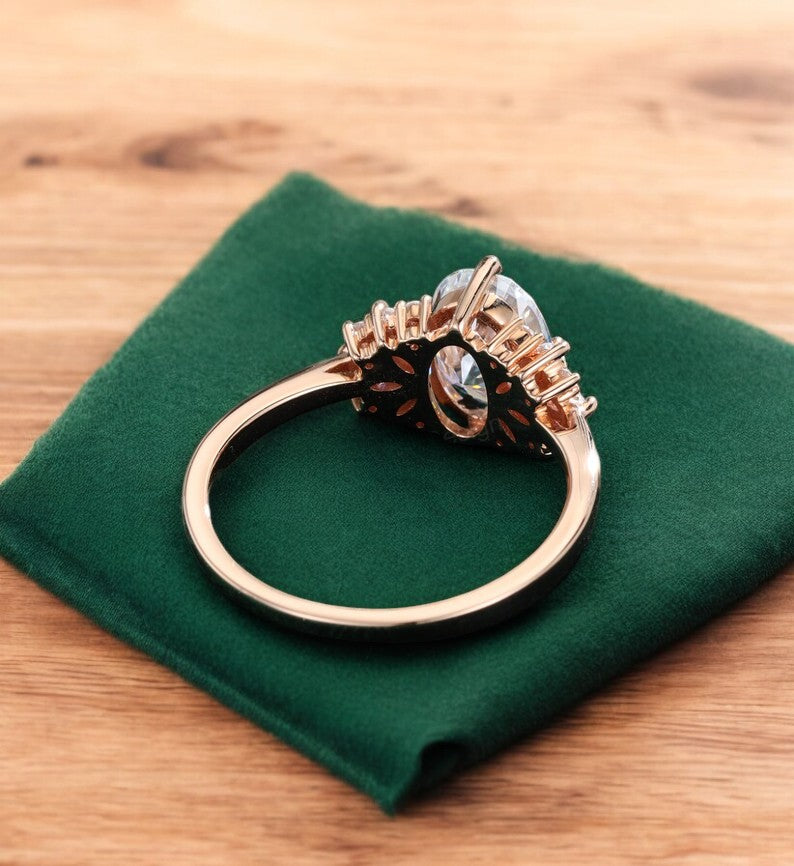 1.650ct Oval Lab Grown Diamond Cluster Ring • Marquise Floral Bridal Ring