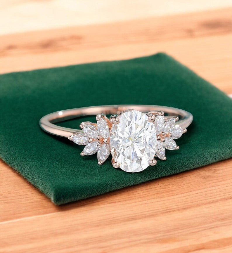 1.650ct Oval cut Lab Grown Diamond Cluster Engagement Ring