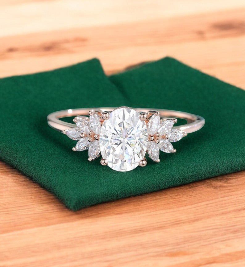 1.650ct Oval cut Lab Grown Diamond Cluster Engagement Ring