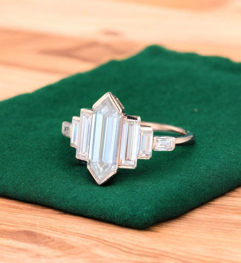 2.480 ct Hexagon Cut Lab Grown Diamond Engagement Ring