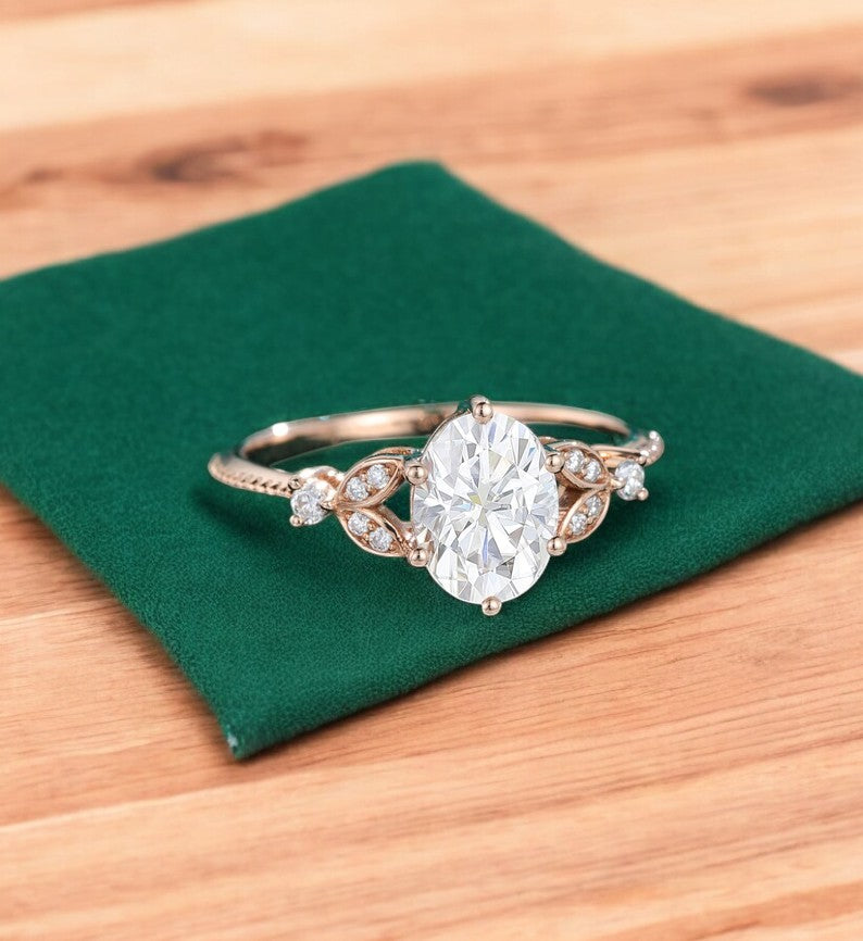 1.320ct  Oval Lab Grown Diamond Engagement Ring • Vintage Art Deco Diamond Ring