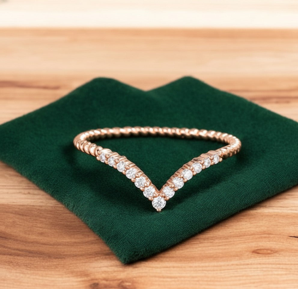 0.110 Ct White Gold Moissanite Chevron Wedding Band Ring