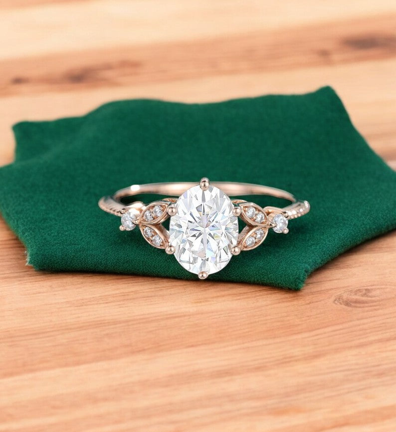 1.320ct  Oval Lab Grown Diamond Engagement Ring • Vintage Art Deco Diamond Ring