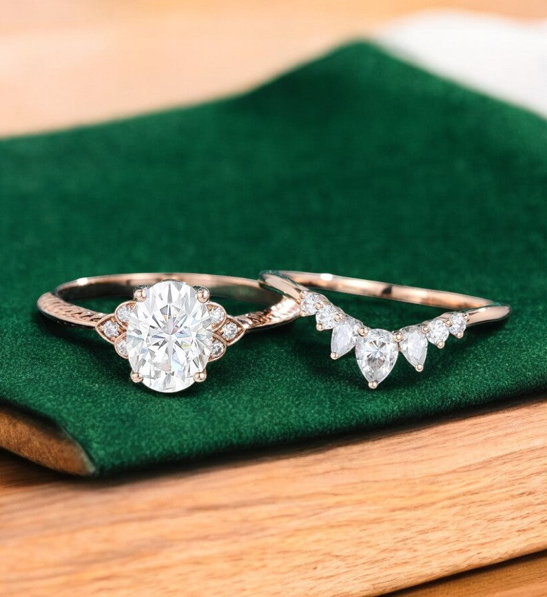 1.710ct Oval Cut Lab Grown Diamond Engagement Ring Set