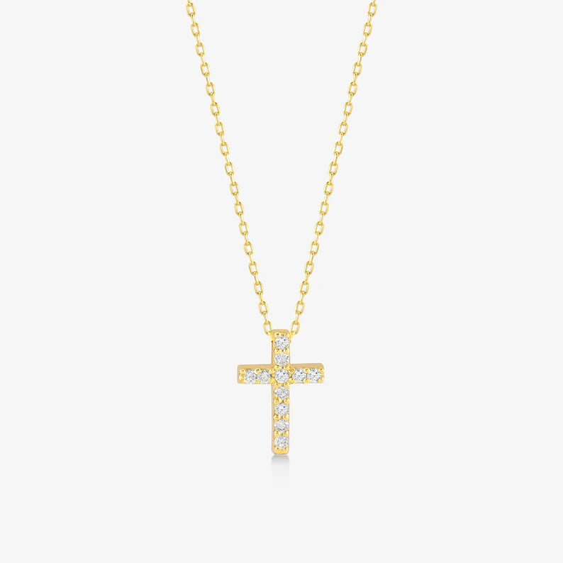 Dainty Cross Necklace 0.06 CT – 14K Solid Gold Pendant