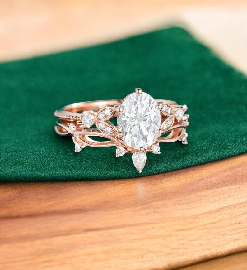 1.420ct Oval Cut Lab Grown Diamond Engagement Ring Set