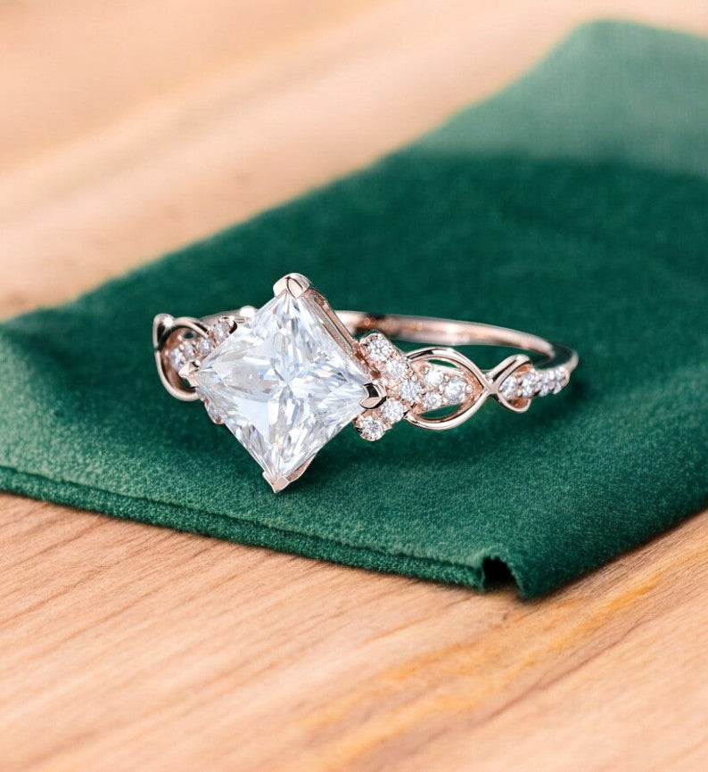 1.00 ct Princess Cut Lab Grown Diamond Engagement Ring • Vintage Twist Bridal Ring