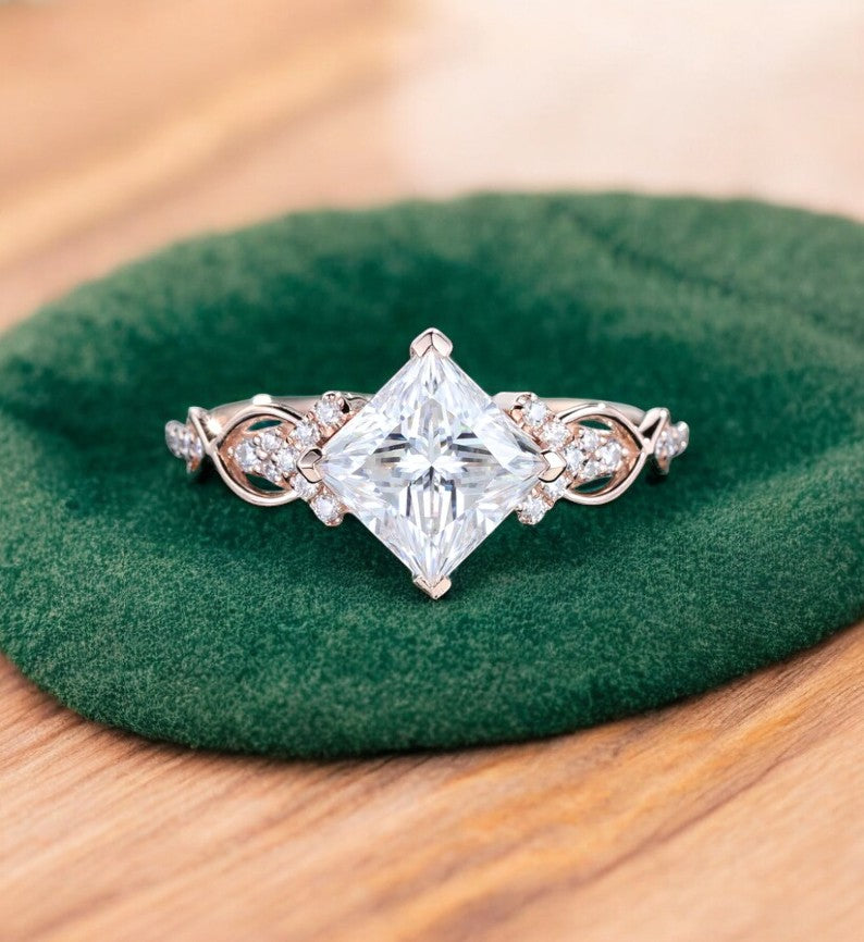 1.00 ct Princess Cut Lab Grown Diamond Engagement Ring • Vintage Twist Bridal Ring